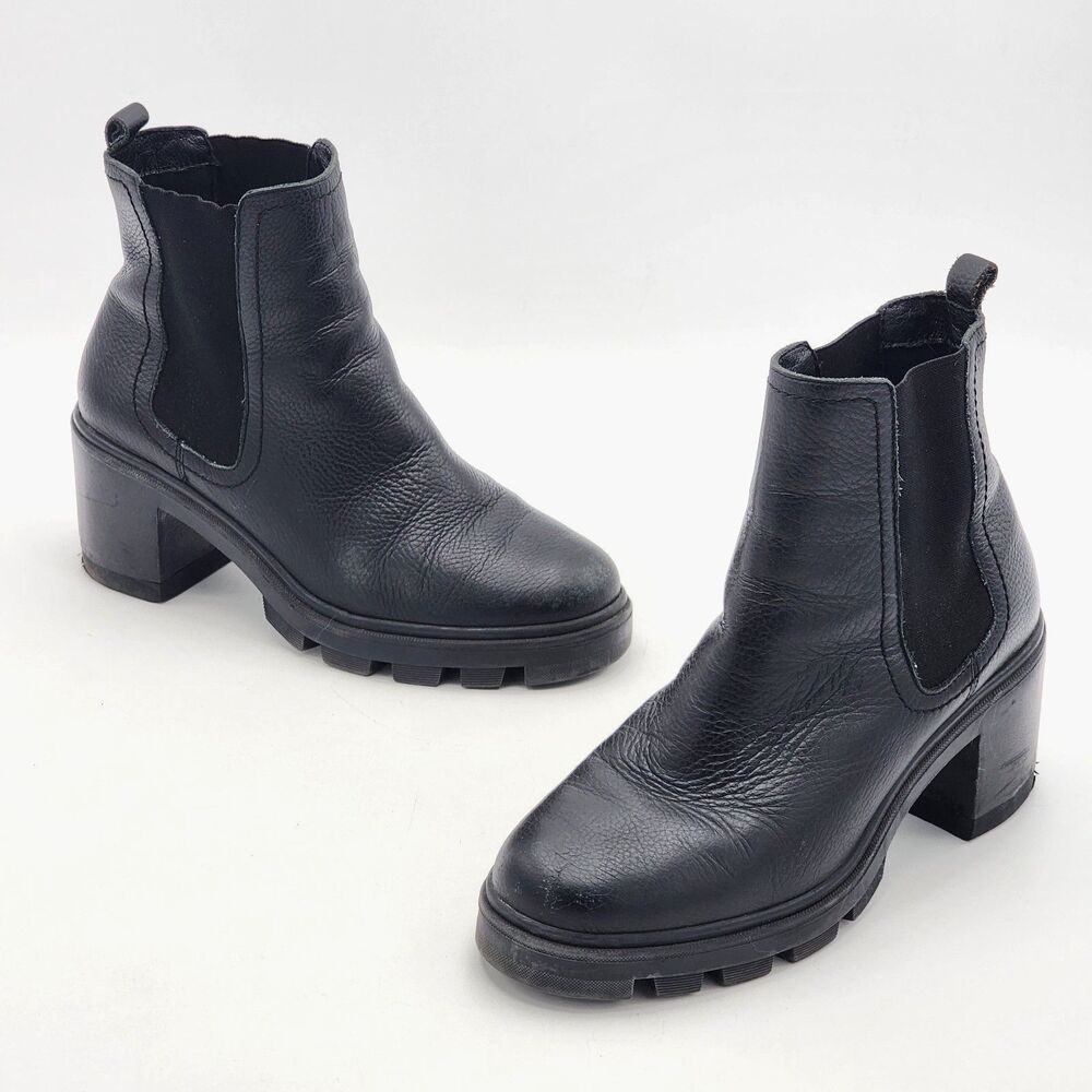 Splendid Melisa Chelsea Chunky Lug Sole Leather Ankle Boots Black Size 8.5